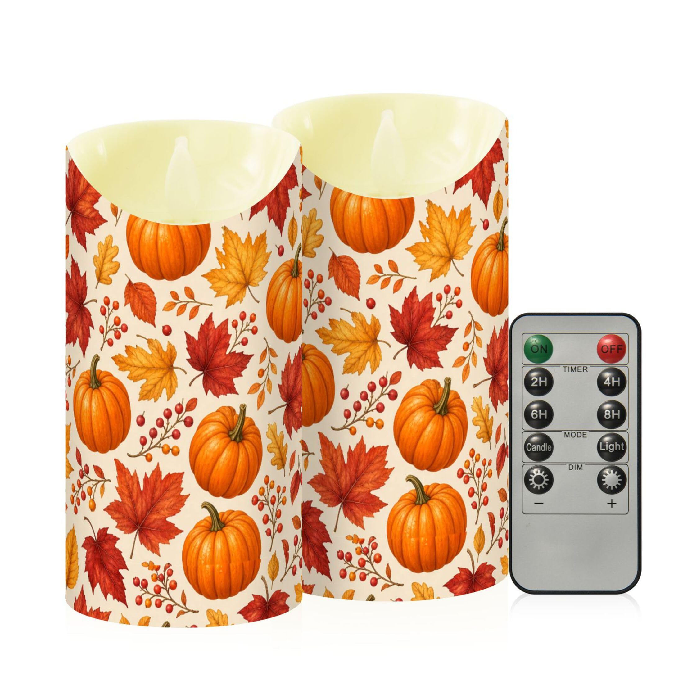 Fuauuyl Pumpkins LED Flameless Candles Flickering Plastic Pillar Candles Battery Operated Votive Candle with Remote Control and Timer, Home Decoration 2 Pack