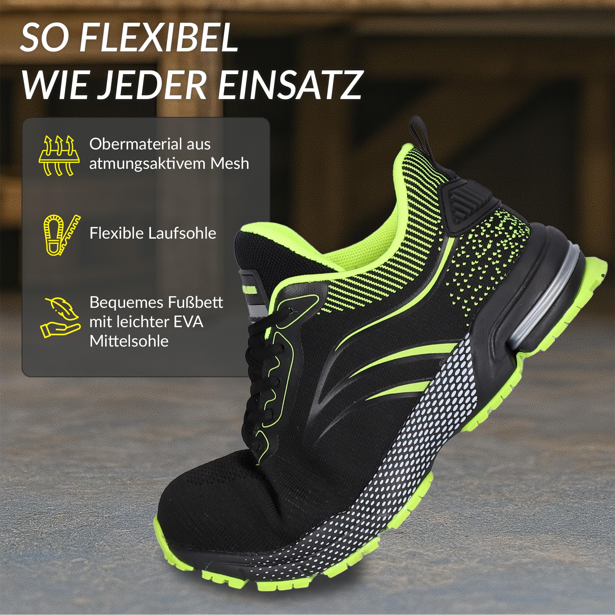 Zapatos de seguridad para hombre S1 PL de malla transpirable - Onyx Pro - Con puntera de acero, entresuela de kevlar resistente a la penetración, especialmente antideslizante