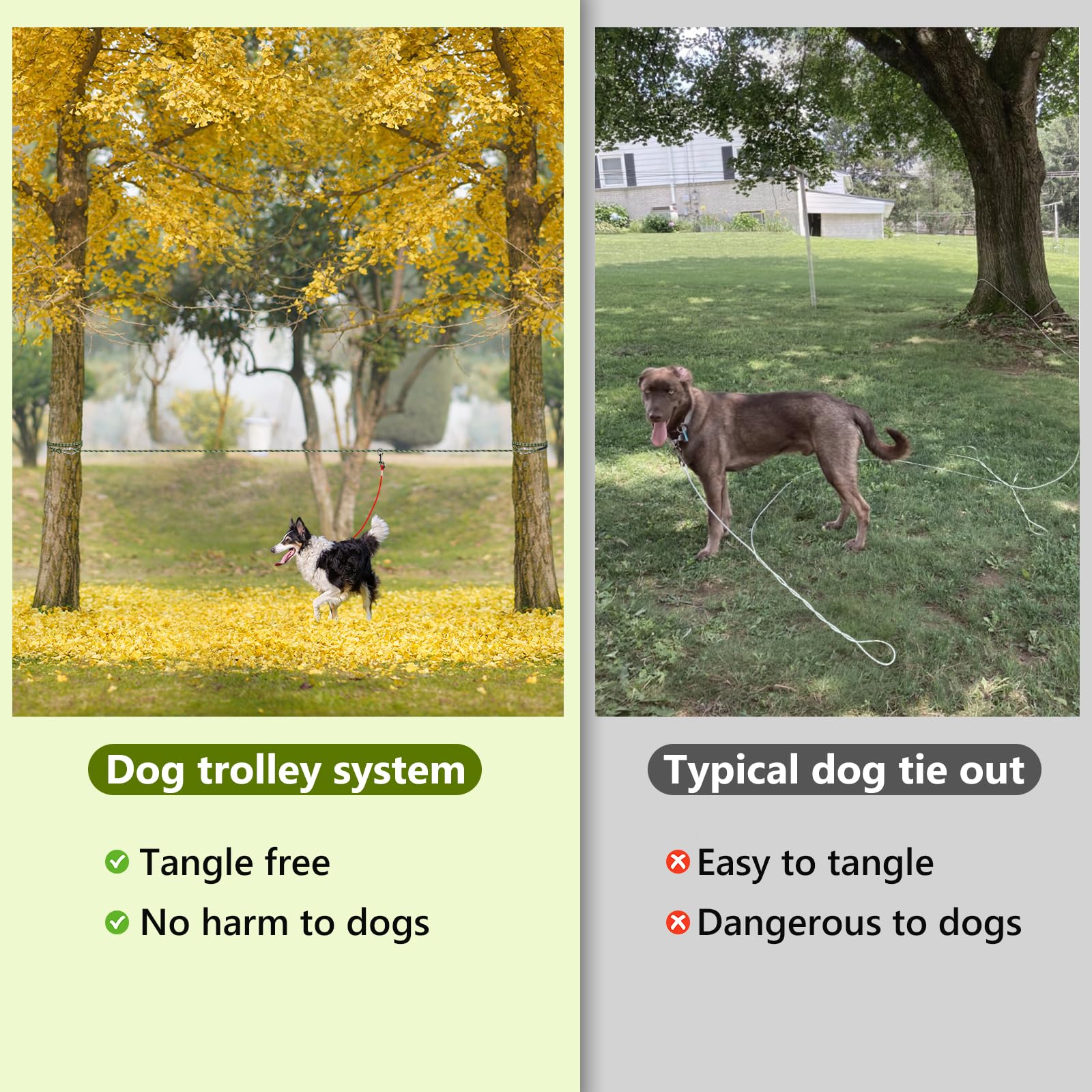 Tresbro Cuerda de cable de amarre para perros de hasta 300 libras, verde militar, 75 pies