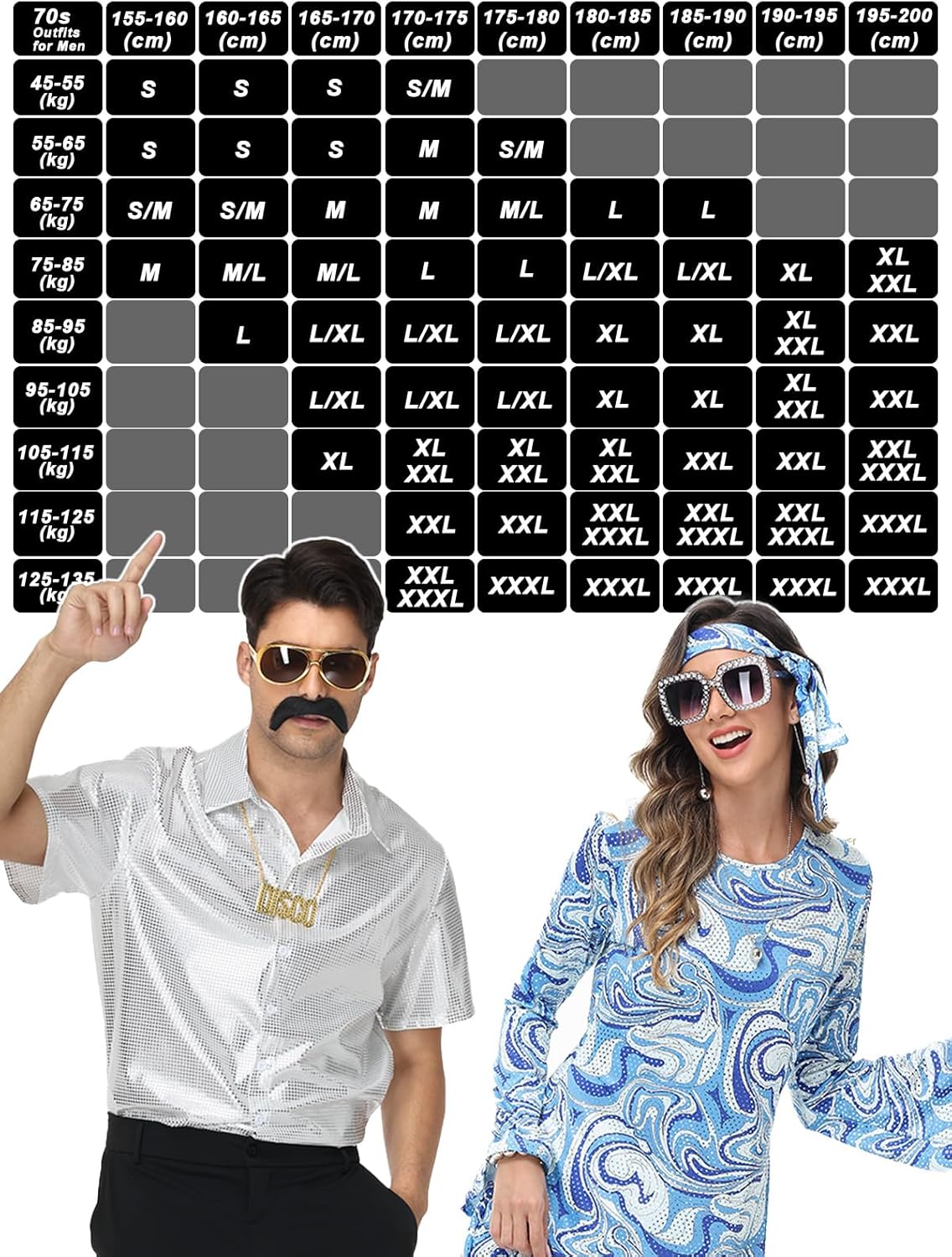 7Pcs Mens 70s Disco Costume, Retro Shirt Bell Bottom Pants Wig Sunglasses Necklace Wig Cap for Disco Party - Image 6