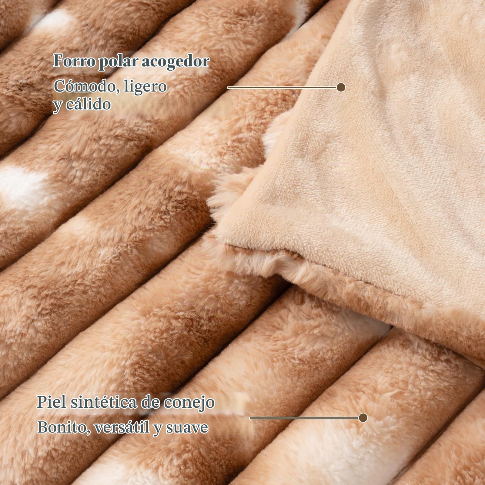 Vamcheer Manta para Sofá 230 × 230 cm, Súper Suave, Doble Cara | Efecto Pelo de Conejo, Esponjosa, Lavable y Fácil de Cuidar, para Sofá, Cama y Dormitorio,Marrón