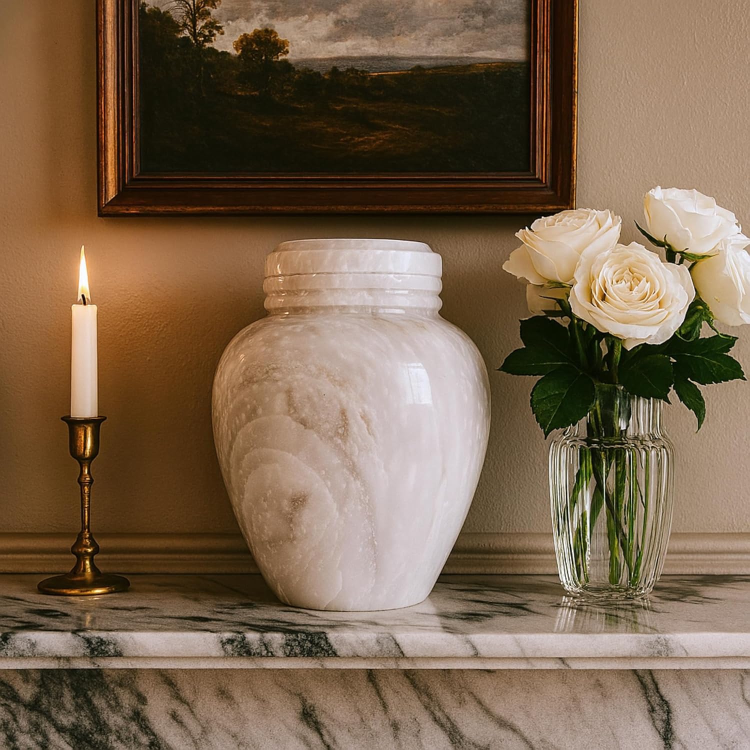 Bey-Berk Deering Moments Marble Cremation Urn for Human Ashes, Adult Size, Large (White) - Image 4