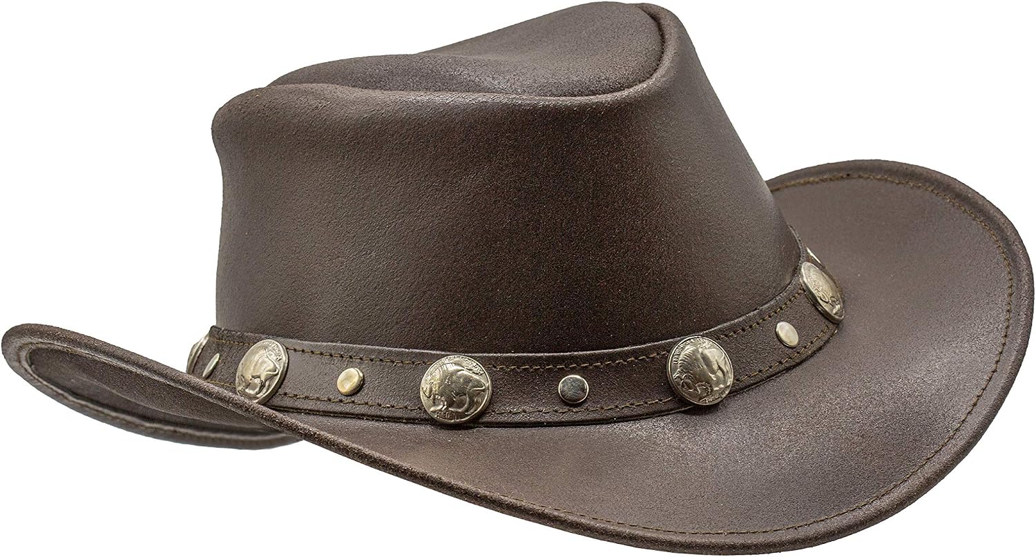 HADZAM Showerproof Leather Cowboy hat | Western Hat for rain | Durable Leather Hats for Men | Outback hat