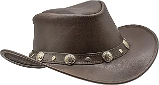 HADZAM Showerproof Leather Cowboy hat | Western Hat for rain | Durable Leather Hats for Men | Outback hat Brown