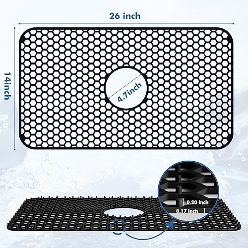 Miniatura 172 de Paquete de 2 tapetes de silicona para fregadero de 13.58 x 11.6 pulgadas, protectores para fregadero de cocina con drenaje central, rejilla Gris