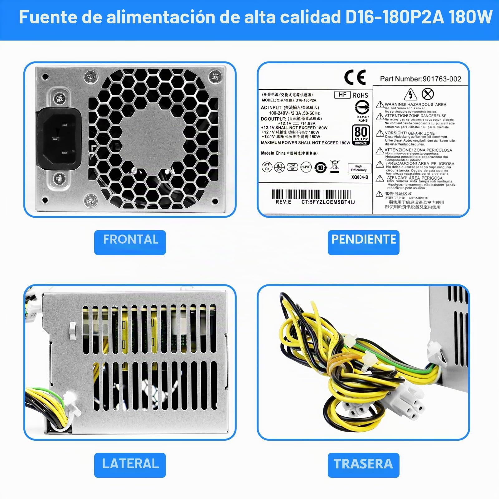 S-Union D16-18P2A Fuente de alimentación de 18 W Compatible con HP Prodesk 68 8 G3 SFF 48 6 G4 SFF 28 285 Pro G3 MT P/N: L8261-2 91771-4 91771-3 91763-1 91762-2 91763-2 Energía Suministrar