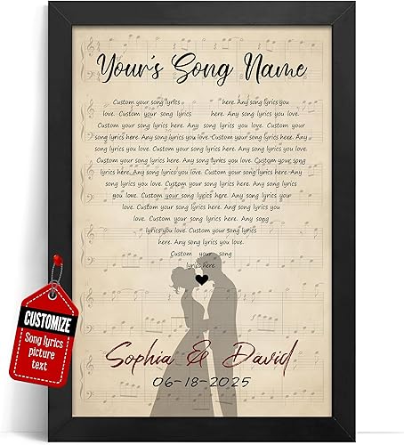 Vista 106 de VICILO Póster de letras de canciones personalizadas, enmarcado, lienzo personalizado, arte de pared, regalos para el día de San Valentín para él