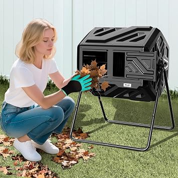 Werph Compost Bin، في الهواء الطلق Composter، تجميع سريع 43 جالون غرفة مزدوجة في الهواء الطلق البهلوان السماد، الثقيلة البهلوان الدورية كومبوستر للفناء، حديقة، ساحة، أسود، إعداد سهل، القفازات المدرجة