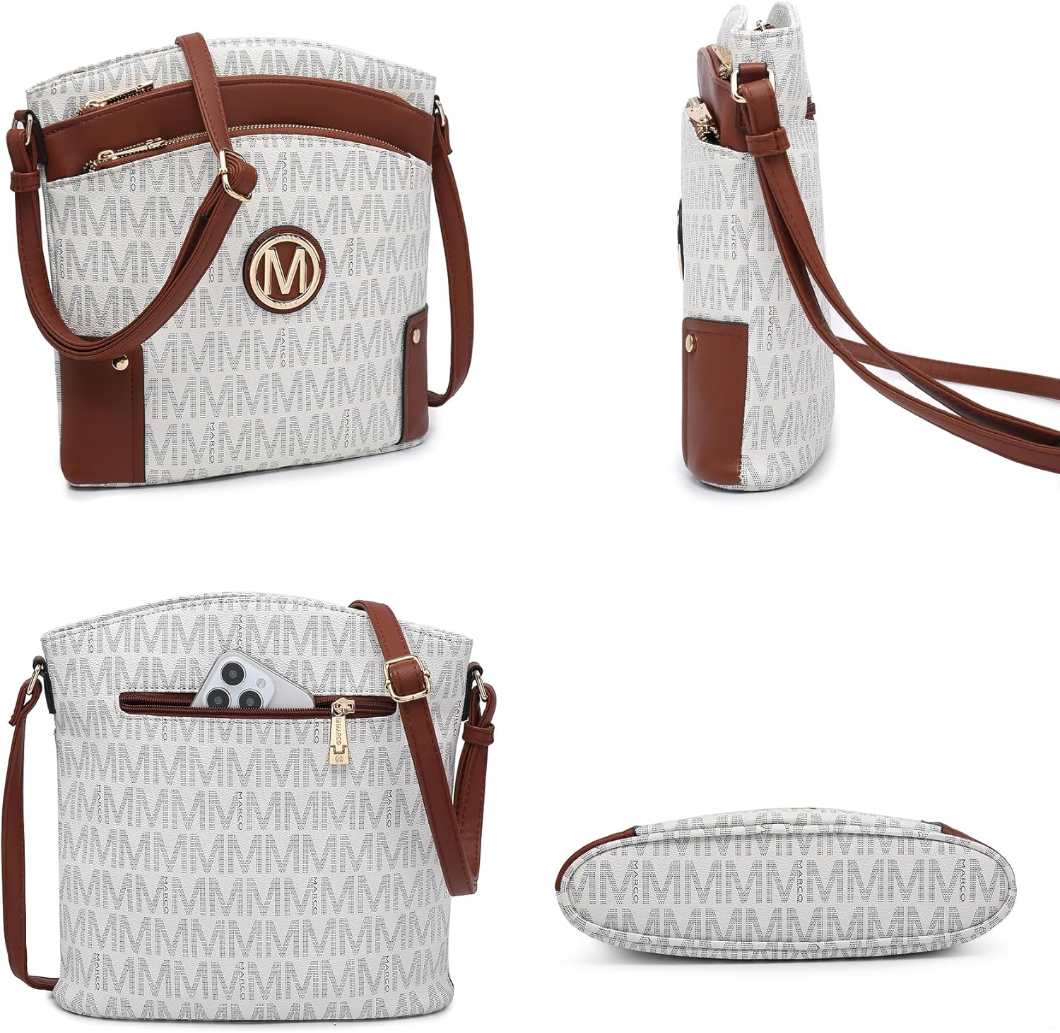 Crossbody Bags for Women Travel Vegan Leather Multi Zip Pockets Crossbody Purses Trendy Monogram Shoulder Bags - Image 3