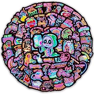 KumCinn 120Pcs Vibrant Neon Stickers, Waterproof Vinyl Decals, Residue-Free Removable, for Water Bottle Laptop Skateboard Journal - Cute Classroom Rewards Prizes for Kids Teens Adults