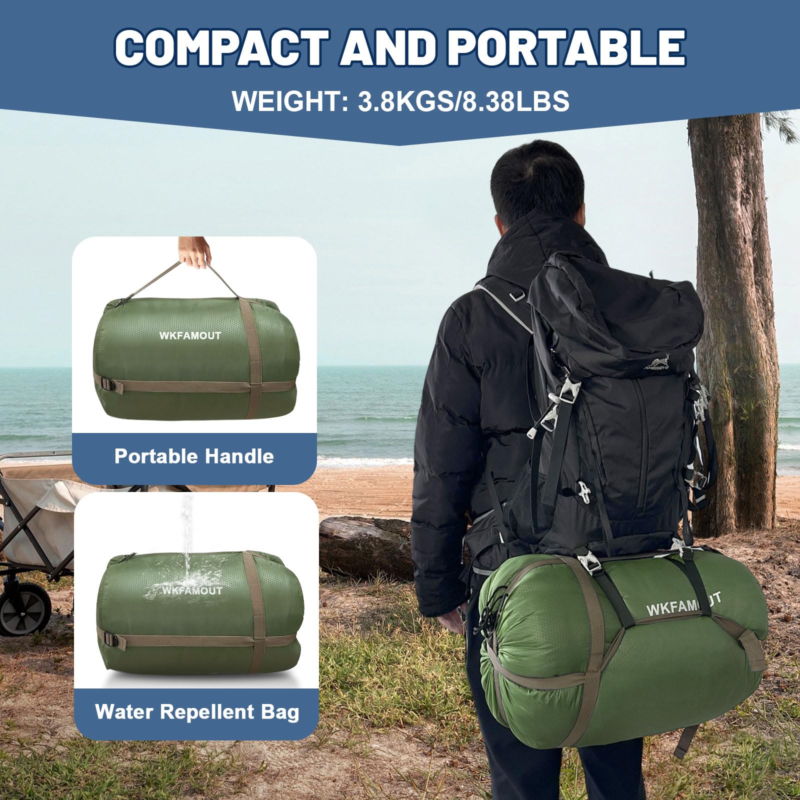 Saco de Dormir Doble de Franela de algodón 220 x 150 cm para Adultos 3-4 Estaciones Saco de Dormir Doble para Exteriores Mantente Caliente Impermeable para Camping Senderismo o Senderismo