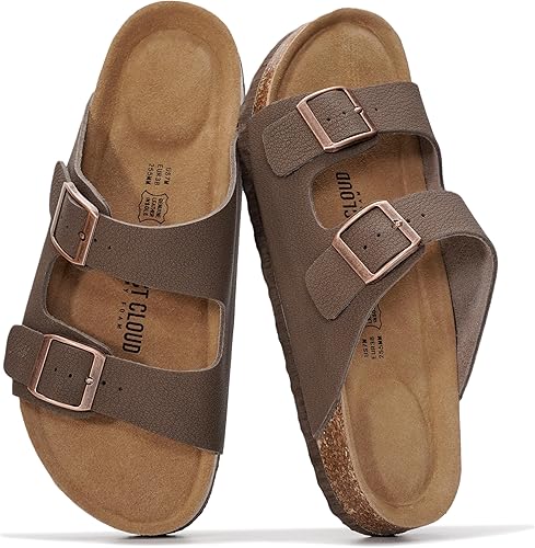 Vista 21 de Project Cloud - Sandalias planas de cuero auténtico para mujer, esenciales para la playa, sandalias de espuma viscoelástica, esenciales para Canela