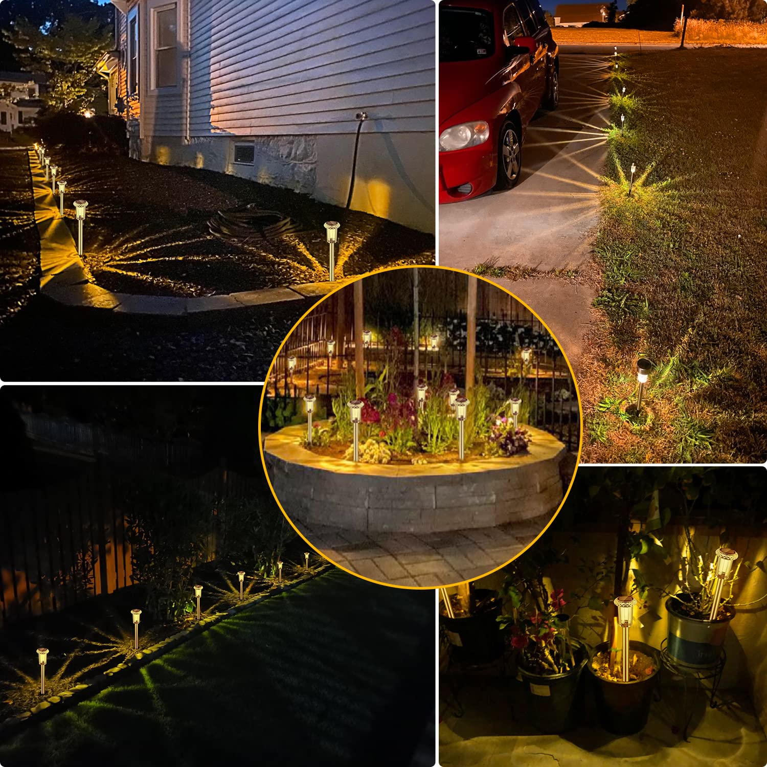 LED Solarleuchten für Garten, 6 Stück Warmweiß Farben wasserdichte Solarlampe für außen, Terrasse, Rasen, Garten, Hof, Wege (Packung mit 2)