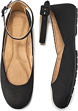 HARENCE Ballet Flats Shoes for Women: Comfortable Round Toe Ankle Strap Slip on Casual Dress Flat for Office Work Business