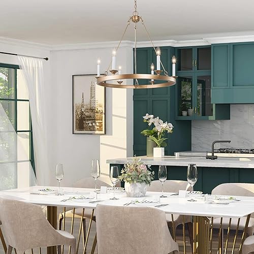 Miniatura 4 de Uolfin Candelabro de rueda de carro, moderno, grande, de 26.5 pulgadas, con 6 candelabros blancos para cocina, sala de estar y dormitorio