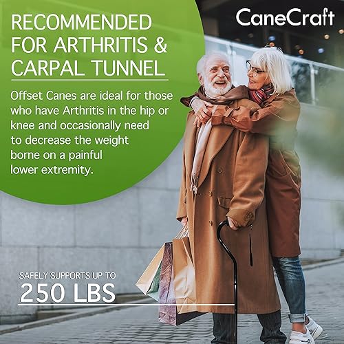 Miniatura 2 de CaneCraft Bastón plegable de diseñador con mango desplazado para hombres y mujeres, bastón ligero y ajustable con mango de goma ergonómico, correa