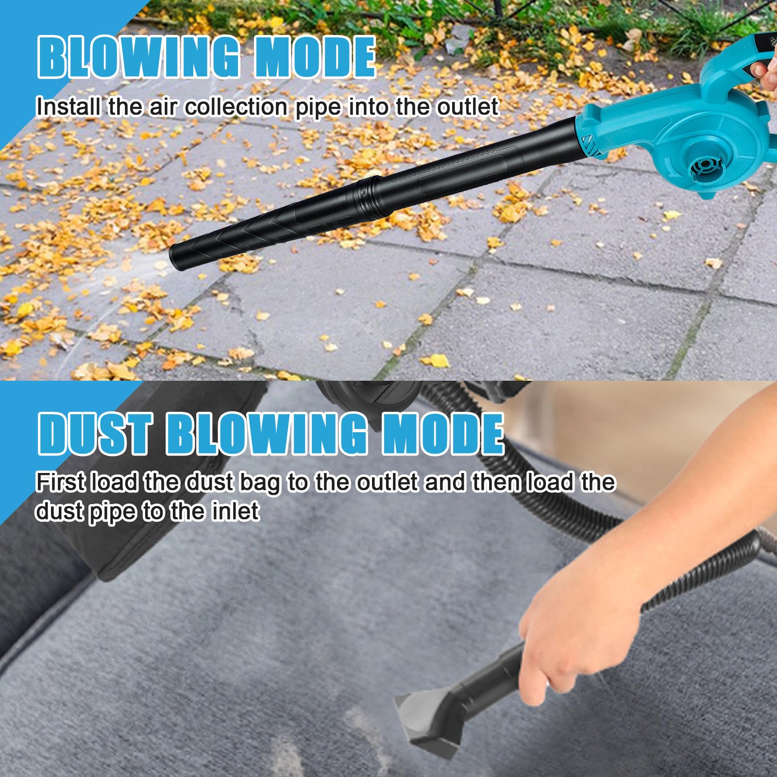 Soplador de hojas con batería Makita de 18 V, 230 MPH 2 en 1, soplador de hojas eléctrico y aspiradora, motor sin escobillas, 3 velocidades, soplador de hojas manual para jardín, hojas, nieve, sin