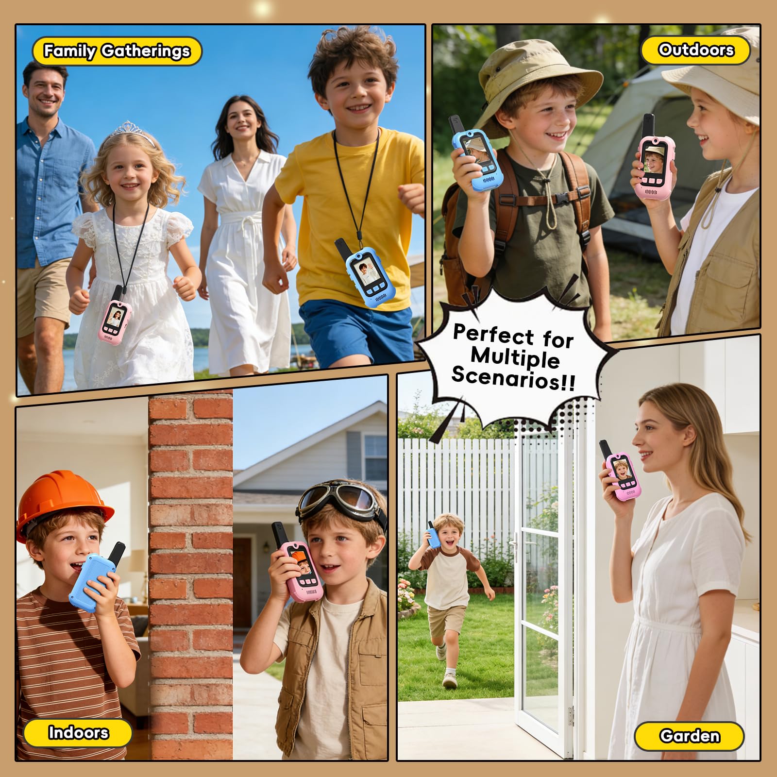 Video Walkie Talkies for Kids, 2 Pack Long Range Walkie Talkies with Screen & Voice Changer, Outdoor Toys for Boys Girls Ages 3-12, Family Games Birthday Gifts for Kids (Blue+Pink)