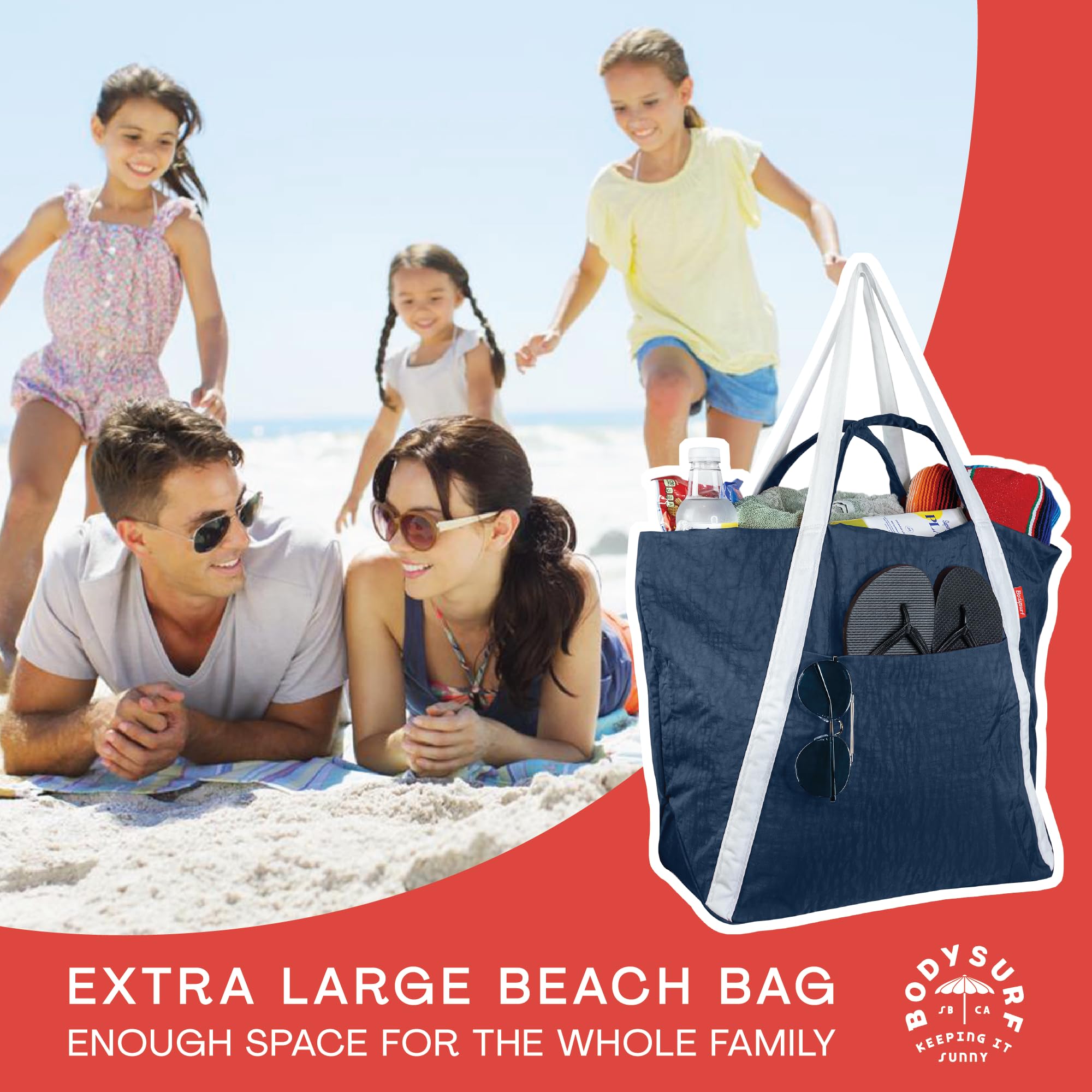 Bodysurf Beach Bags Waterproof Sandproof, Packable Beach Bag, Waterproof Beach bag, Beach Bag with Zipper, Beach Tote Bag