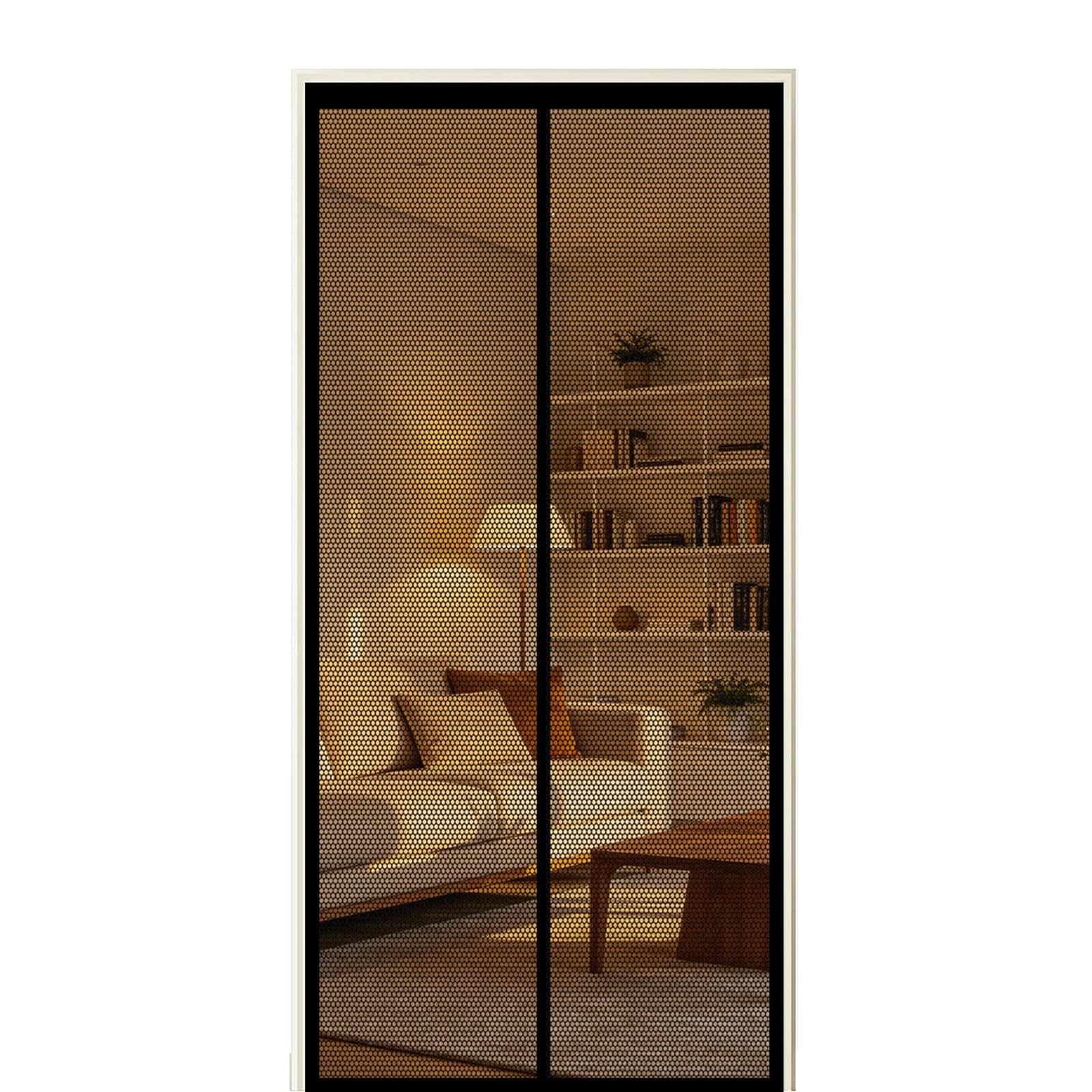 Fly Screen Door 130 x 197 cm Self Sealing Powerful Magnets Screen Doors with Magnets with Powerful & Full Frame Magic Tape Suitable for Patio Doors Balcony Bedroom, Black