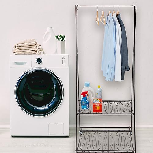 Miniatura 7 de Verona - Perchero enrollable para ropa sucia con estantes, color negro