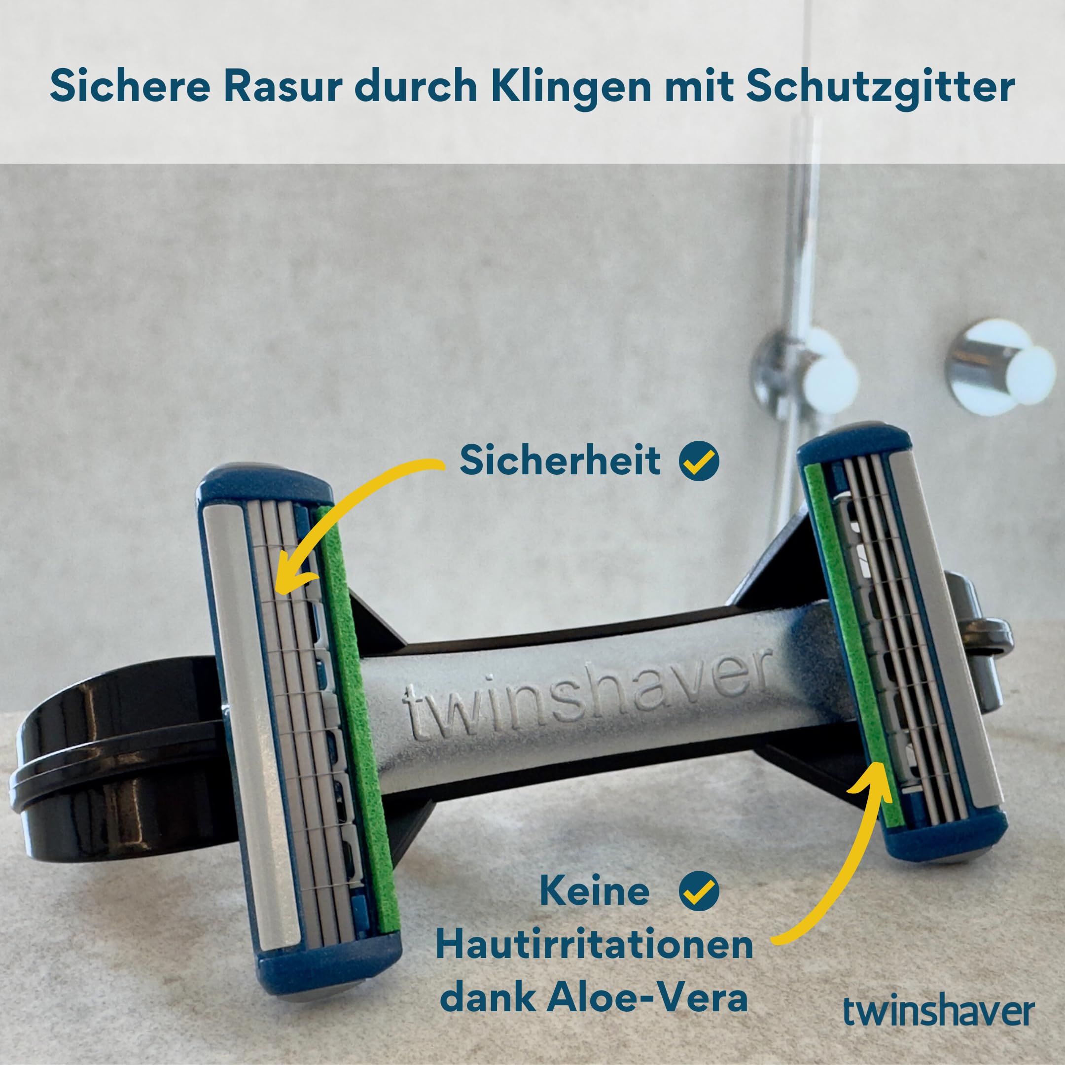 twinshaver Glatzen Rasierer Herren 0mm - Schnittschutz & 80% Zeitersparnis, Kopfrasierer Glatze + 4 Klingen, Doppel-Nassrasierer (Schwarz)