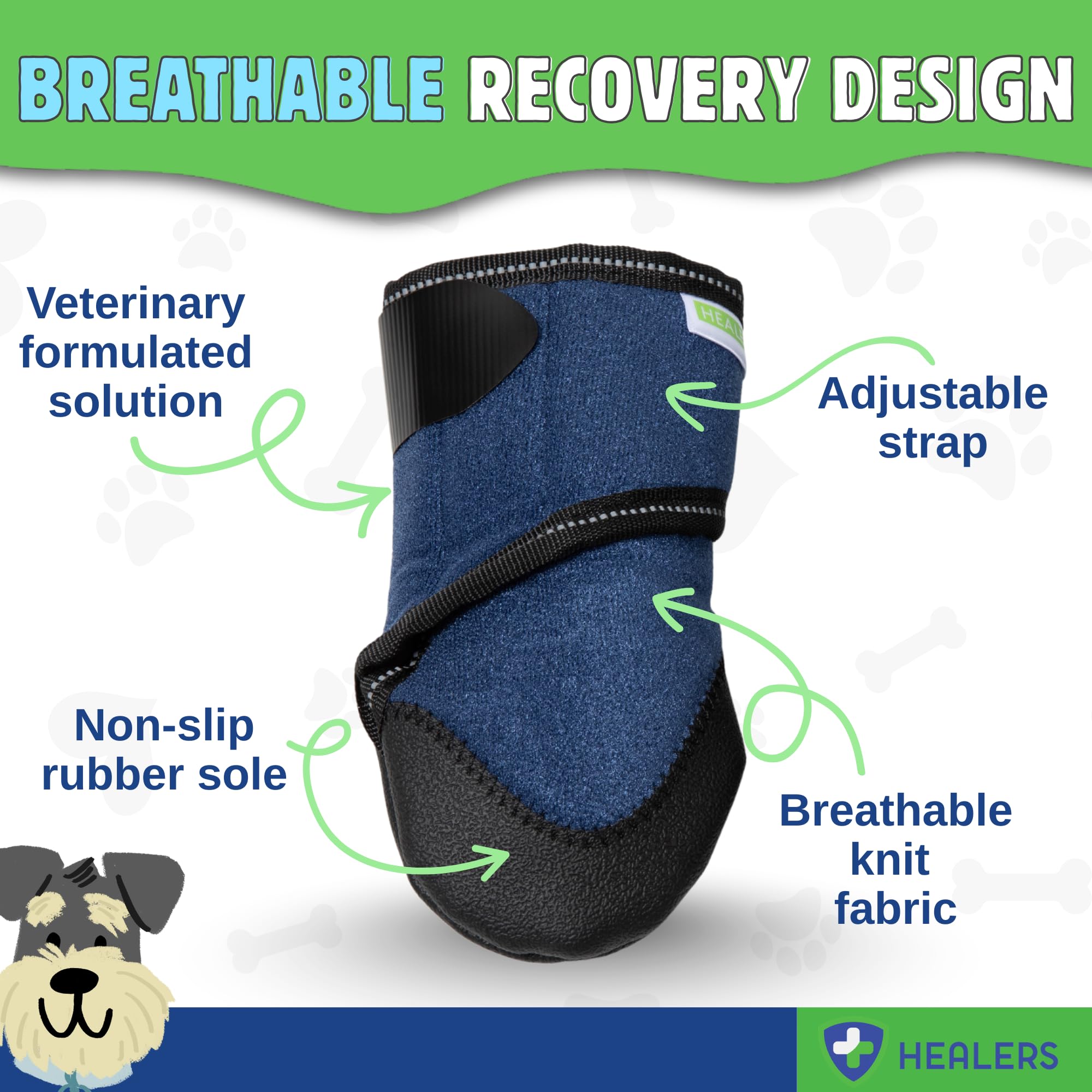 Healers PetCare - Bota médica para perro, botín protector para patas lesionadas, cuidado de heridas y recuperación, transpirable, antideslizante, cierre de correa ajustable, gasa no incluida (botín