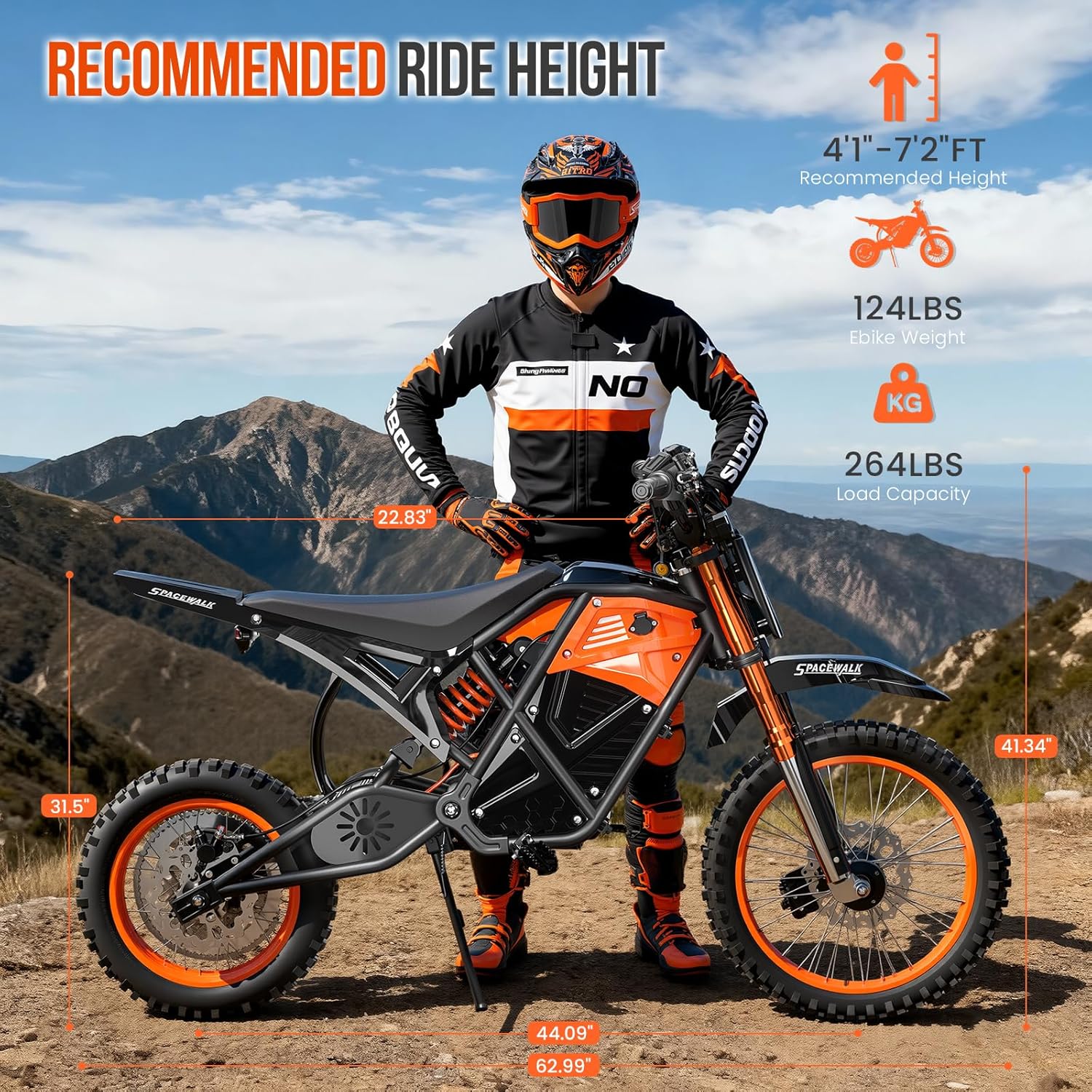 3000W High Power Electric Dirt Bike - 14" Front/12 Rear Tires with Hydraulic Disk Brakes,48V 22.5AH Battery Up to 60 Miles Range & 37.5MPH Top Speed, Teens Adults Commuter/Off-Road E-Bike