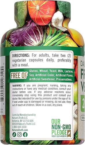 Miniatura 7 de Nature's Truth Suplemento de frutas y verduras  200 cápsulas vegetarianas  Más de 20 frutas y verduras  Suplemento vegetariano, sin OMG y sin gluten