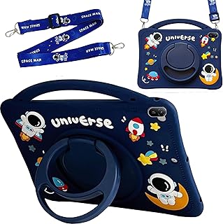 جراب حماية للأطفال متوافقة مع هواوي ميت باد SE 11 بوصة 2024، جراب تابلت بتصميم رائد فضاء آلي لطيف للأطفال مع حامل قلم وحامل مقبض خفيف الوزن مضاد للصدمات مع حزام كتف ومقبض ومسند من فورتبولي