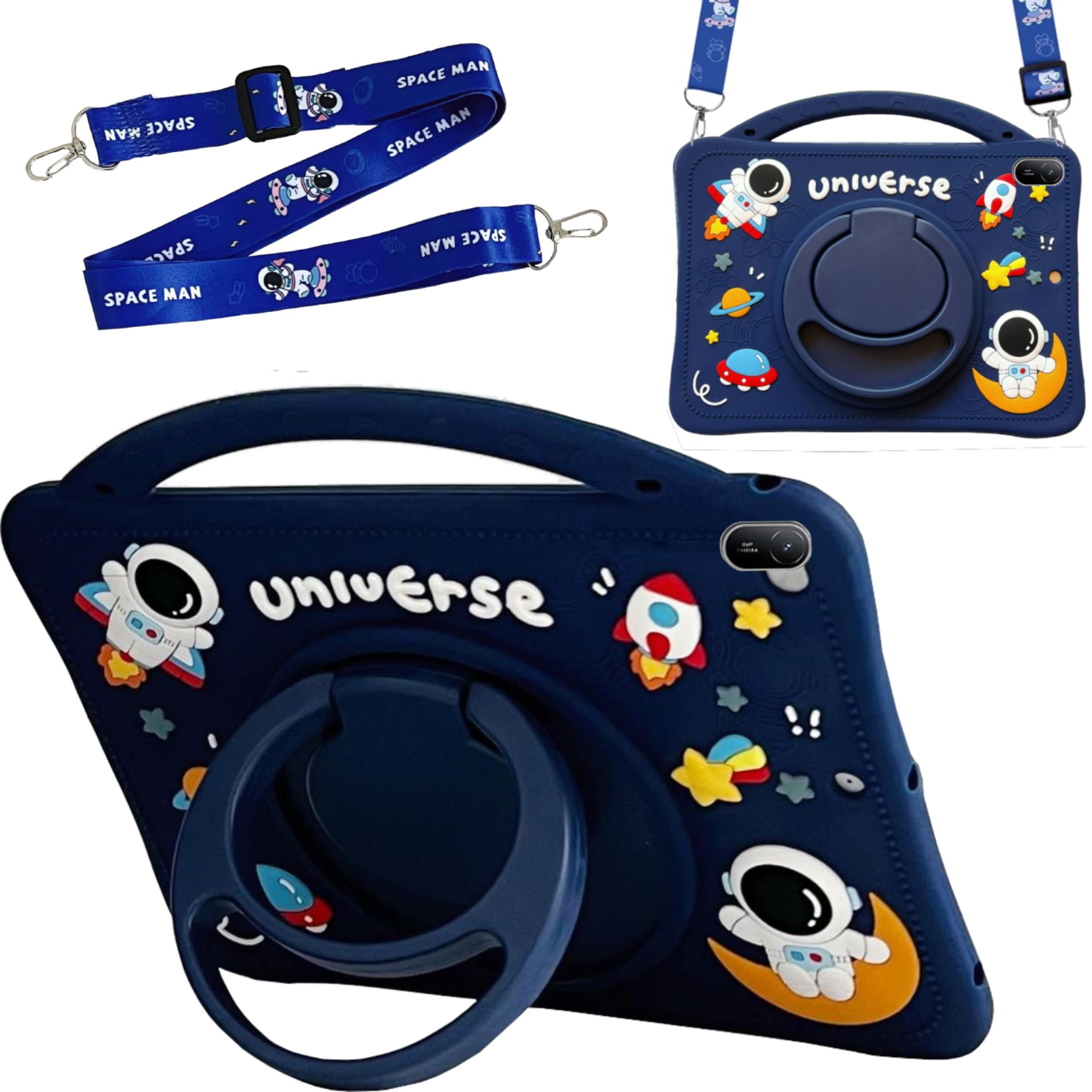 Vurtboly Kids Case Compatible with Huawei MatePad SE 11" 2024, Cute Robot Kids Tablet Cover with Pencil Holder, Shockproof Lightweight Handle Stand with Shoulder Strap Handle & Kickstand (Astronaut)