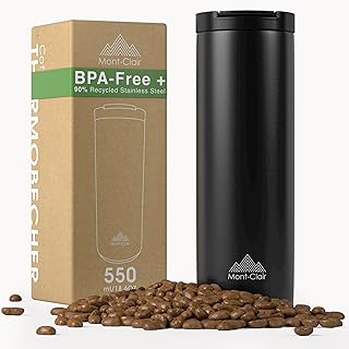 Mont-Clair Thermobecher Kaffee to Go 550ml - Kaffeebecher to go 100% Auslaufsicher - Hält mind. 12 h heiß - Coffee Becher aus recyceltem Edelstahl (Schwarz)