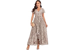 V Neck Lace Plus Size Mother of the Bride Dress