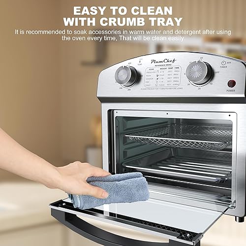 Miniatura 9 de PlumChef - Horno tostador de convección con freidora de aire de 13 cuartos de galón, 4 rebanadas, con menú de referencia, 1500 W, multifunción 7 en