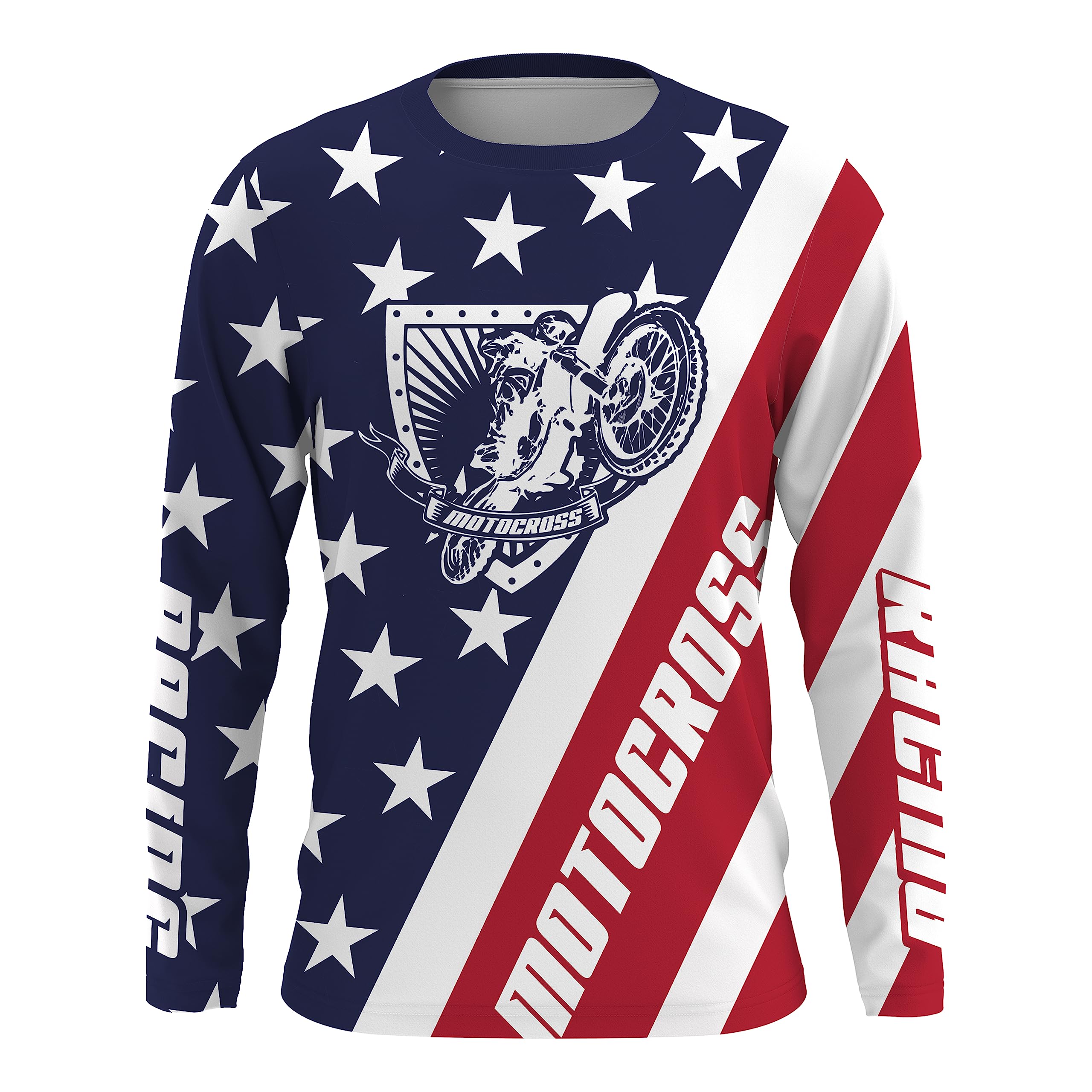 Personalized Motocross Jersey UPF30+, American Flag Dirt Bike Racing Shirt, Off-Road Rider Racewear for Kid Youth Men| XM07 (Adult Jersey)