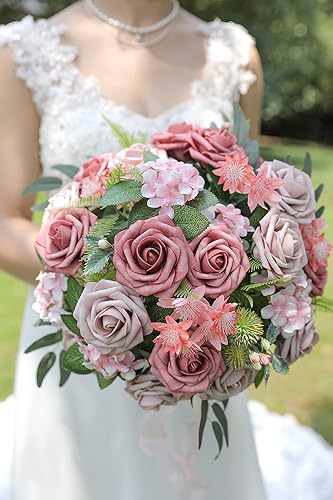 Miniatura 9 de YYHUAWU Juego de cajas combinadas de flores artificiales de color degradado con tallos para bricolaje ramos de boda centros de mesa baby shower