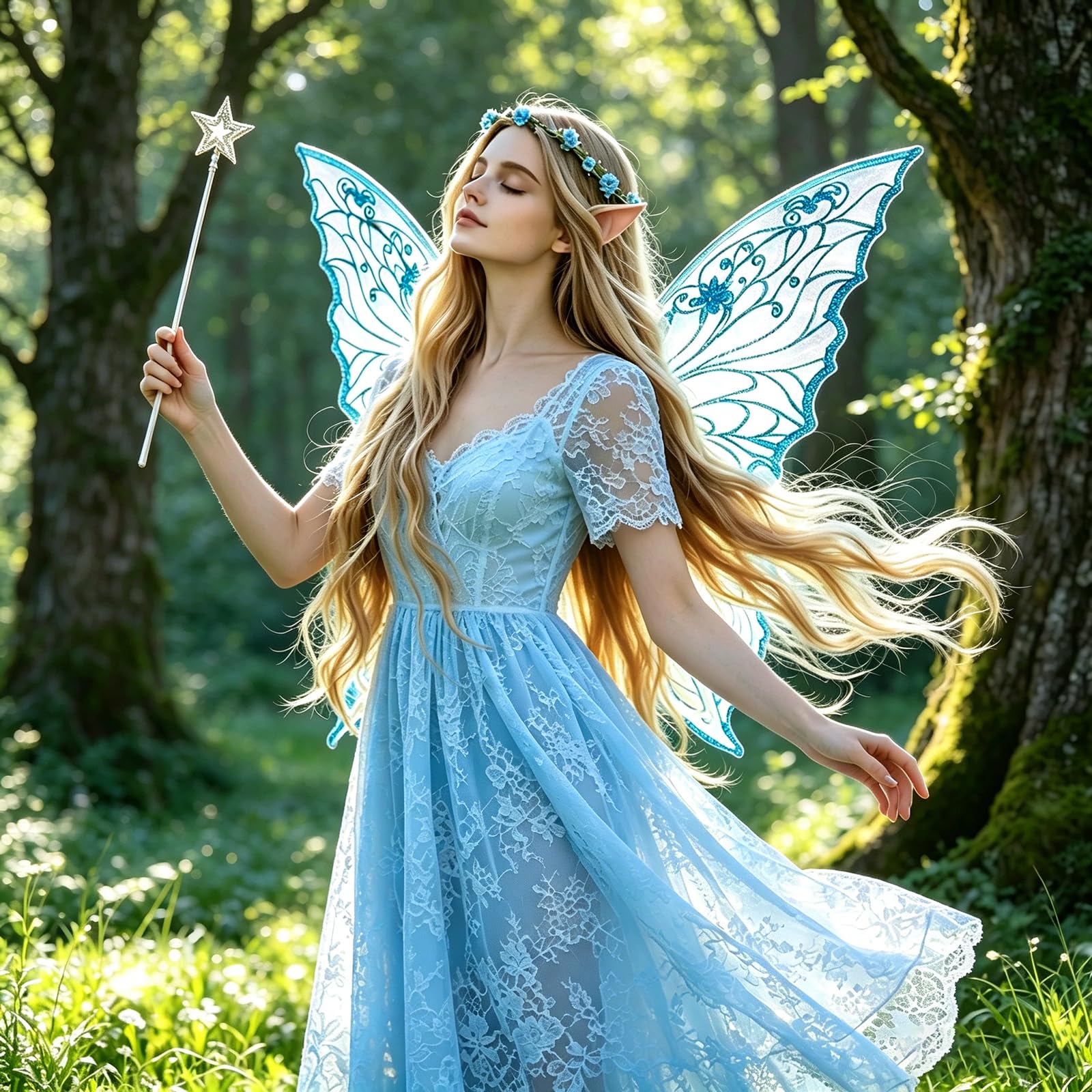 Ali da Fata a Forma di Farfalla,Ali Fata per Adulti e Bambini,Ali di Farfalla,Fairy Wings,con Orecchie da Elfo,Cerchietto da Fata e Bacchette di Fata a Stella,per Feste a Tema Carnevale Halloween