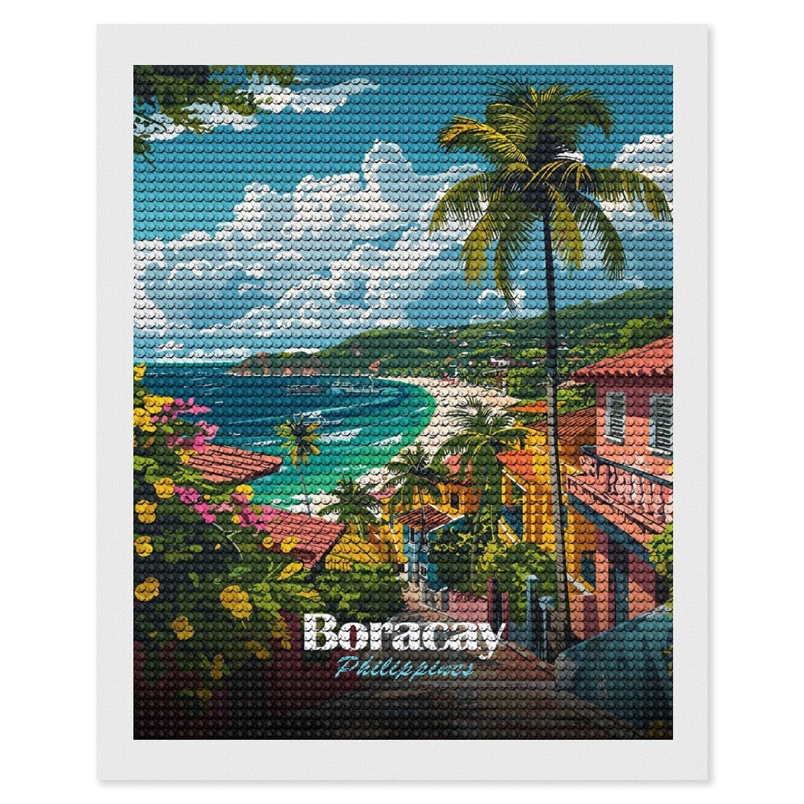Junmoney Boracay Philippines Tropical Island View Diamond Art Canvas 16"x20", for Adults, Good for Quiet Evenings, Bedroom Decor, Festive Craft Gift, Easy to Enjoy
