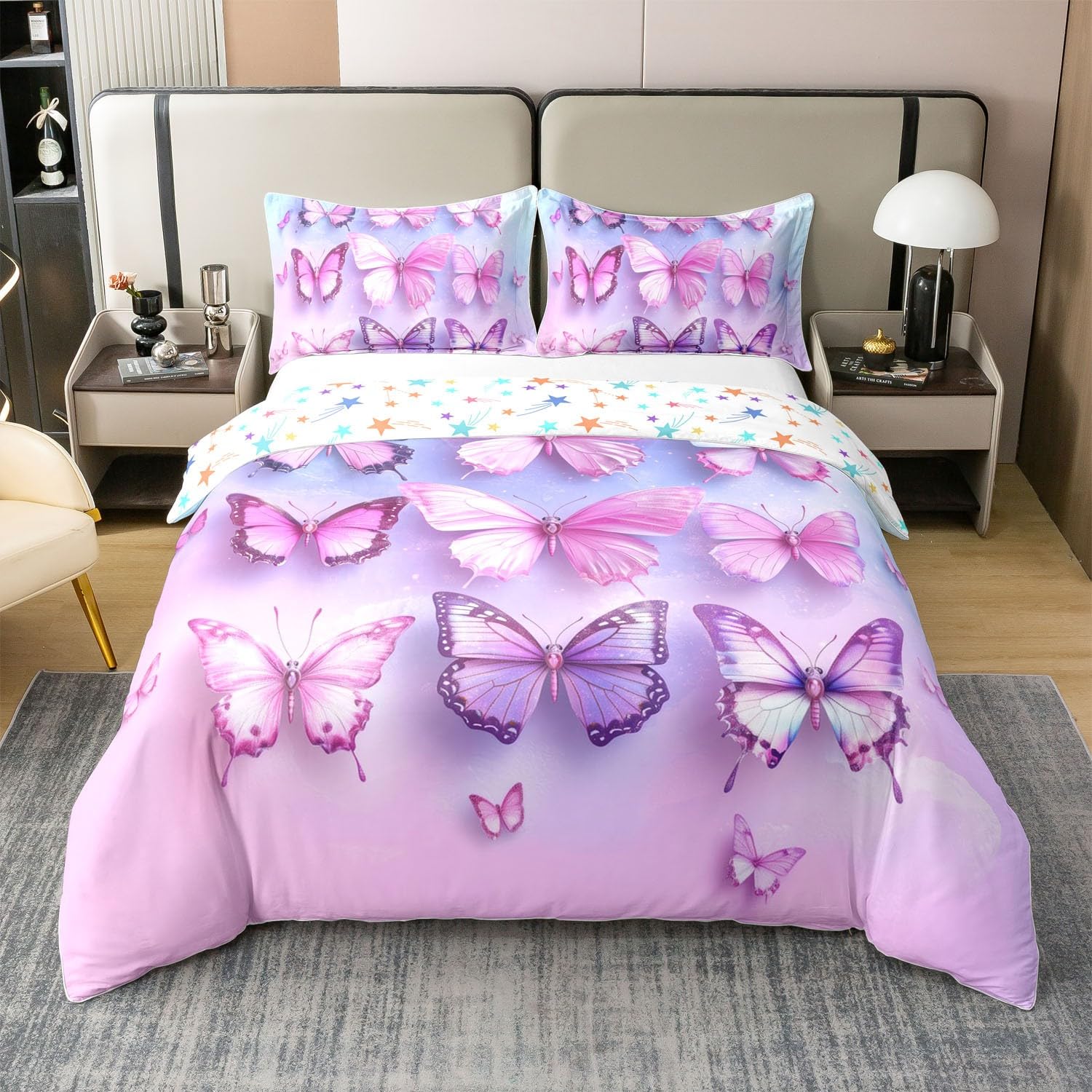 Fantastyczny motyl rozmiar M, poszewka na kołdrę 3D, różowy, fioletowy, motyle, nadruk, 100% czysta bawełna, poszewka na poduszkę dla dzieci, piękne dzikie zwierzęta, zestaw pościeli z 1 poszewką na