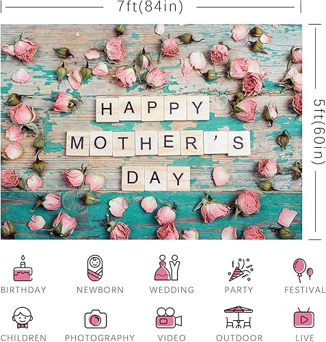 Miniatura 5 de Telón de fondo de madera para el Día de la Madre Feliz Día de la Madre, fondo de fotografía floral rosa para mamá, festival, fiesta, suministros de