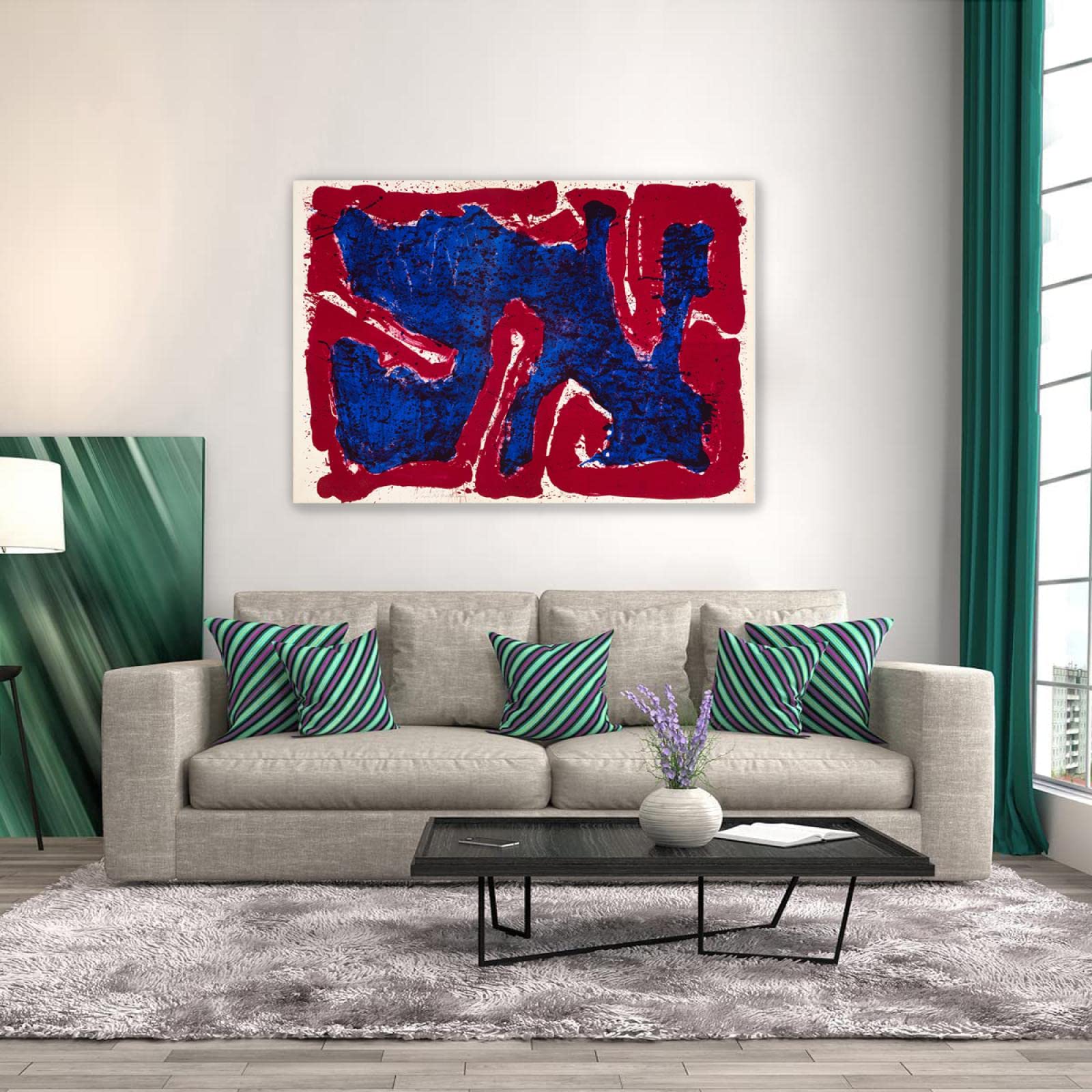 Sam Francis kolorowe abstrakcyjne płótno sztuka ścienna oprawione gotowe do powieszenia zdjęcia - słynne obrazy rozciągnięte giclee nadruk na płótnie - 'Lover, reprodukcje z lat 1960-tych, do dekoracji domu, 30 x 45 cm