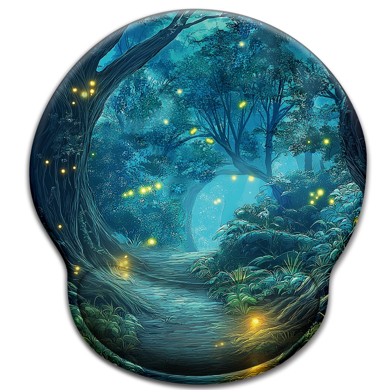 LIMKRIAN Firefly Forest Ergonomic Mouse Pad with Wrist Rest, 9.8 x 8.6in