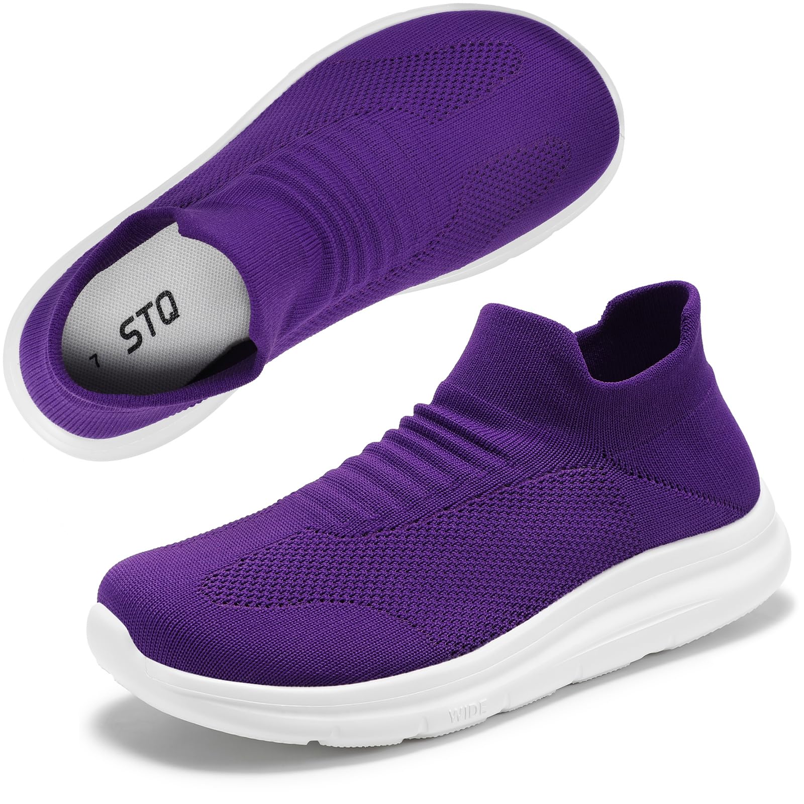 STQ Wide Toe Box Walking Shoes Women : Sock Orthopedic Slip On Shoe, Non-Slip Comfort Mesh Diabetic Sneakers for Plantar Fasciitis Relief, Bunions