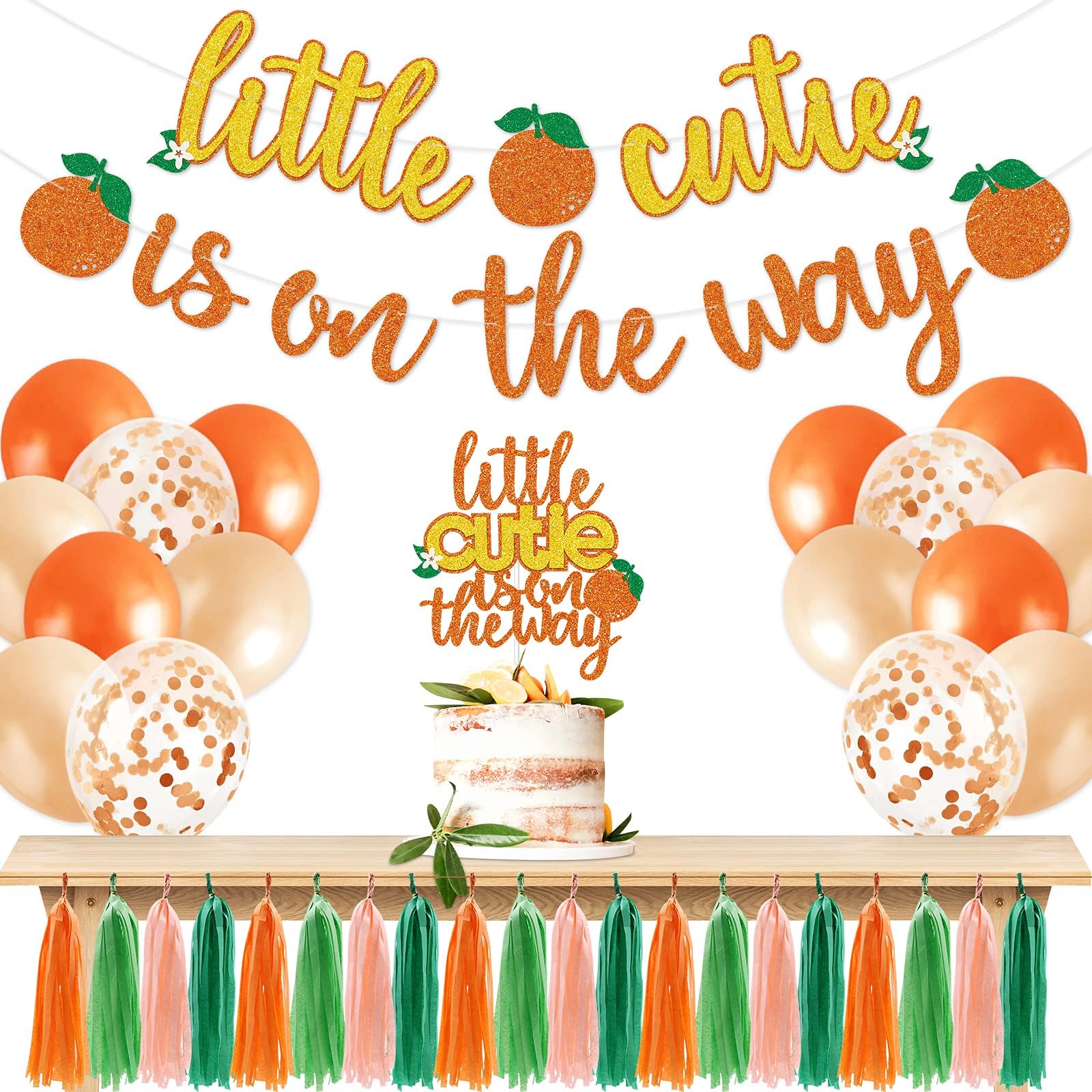 Little Cutie Baby Shower Decoration Set Little Cutie Is On The Way Banner Clementine Cake Topper Orange Party Balloons Tassel Garland for Tangerine Theme Party Supplies Summer Baby Shower Decoration