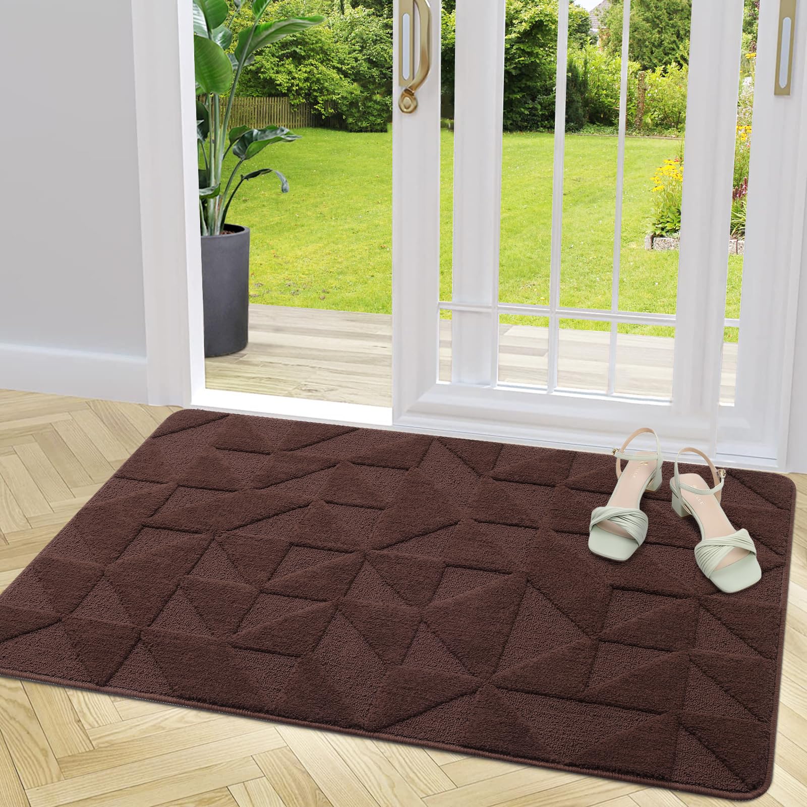 OLANLY Door Mats Indoor, Non-Slip, Absorbent, Dirt Resist, Entrance Washable Mat, Low-Profile Inside Entry Doormat for Entryway (48x32 inches, Dark Brown)