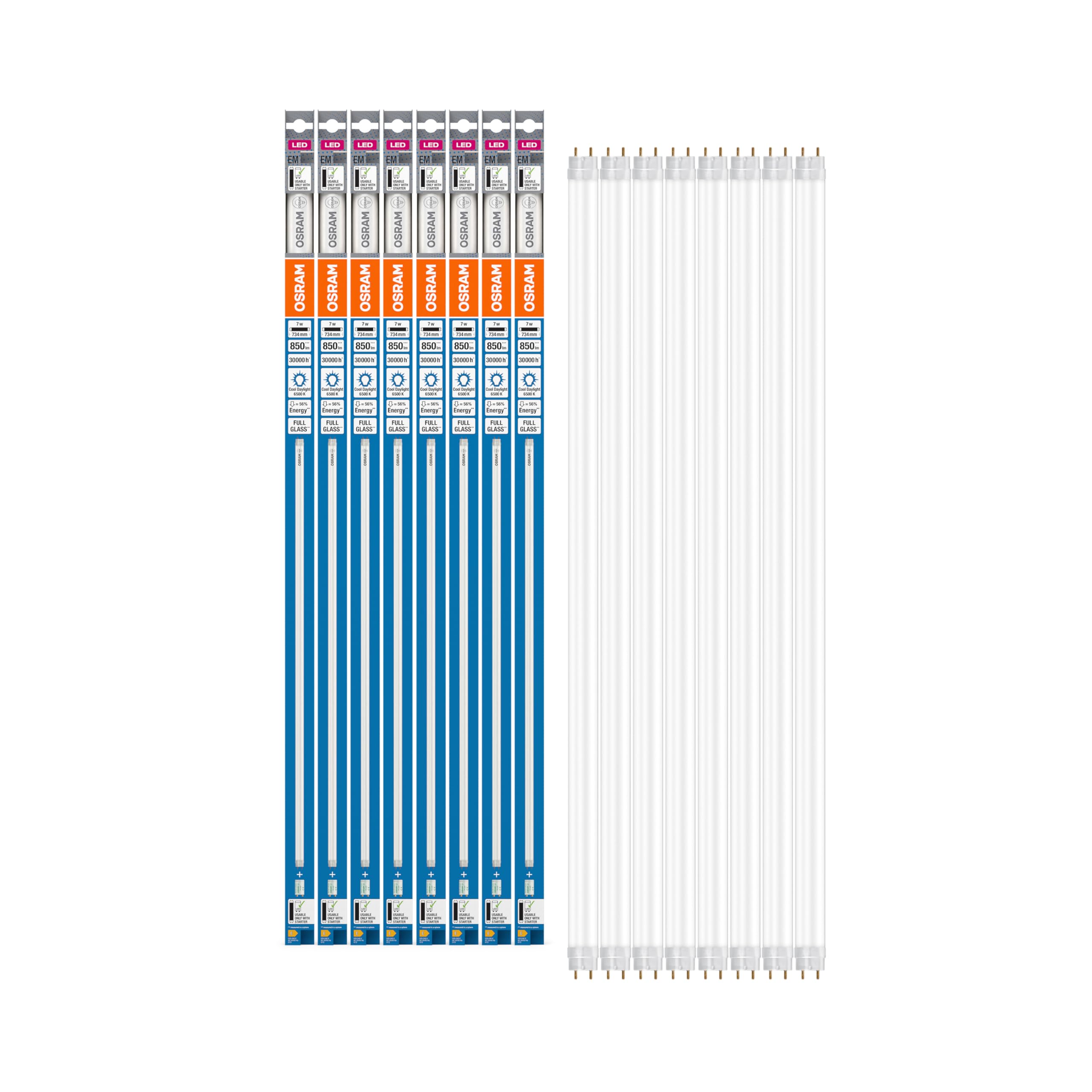 Osram Tube LED T8 18 EM 720 mm, tube LED linéaire, 7W, 850LM, 6500K, lumière blanche de la lumière du jour, remplacement LED pour les tubes lumineux T8 avec des prises G13, une durée de vie longue