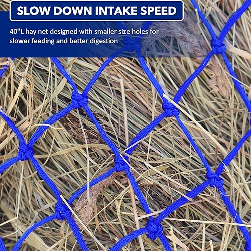 Miniatura 4 de Harrison Howard Suministros de alimentación para caballos - Juego de 2 redes de heno de alimentación lenta azul y negro