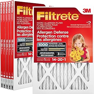 Filtrete 14x20x1 Furnace Filter, MPR 1000, MERV 11, Healthy Living Ultimate Allergen 3-Month Pleated 1-Inch Air Filters, 6 Filters