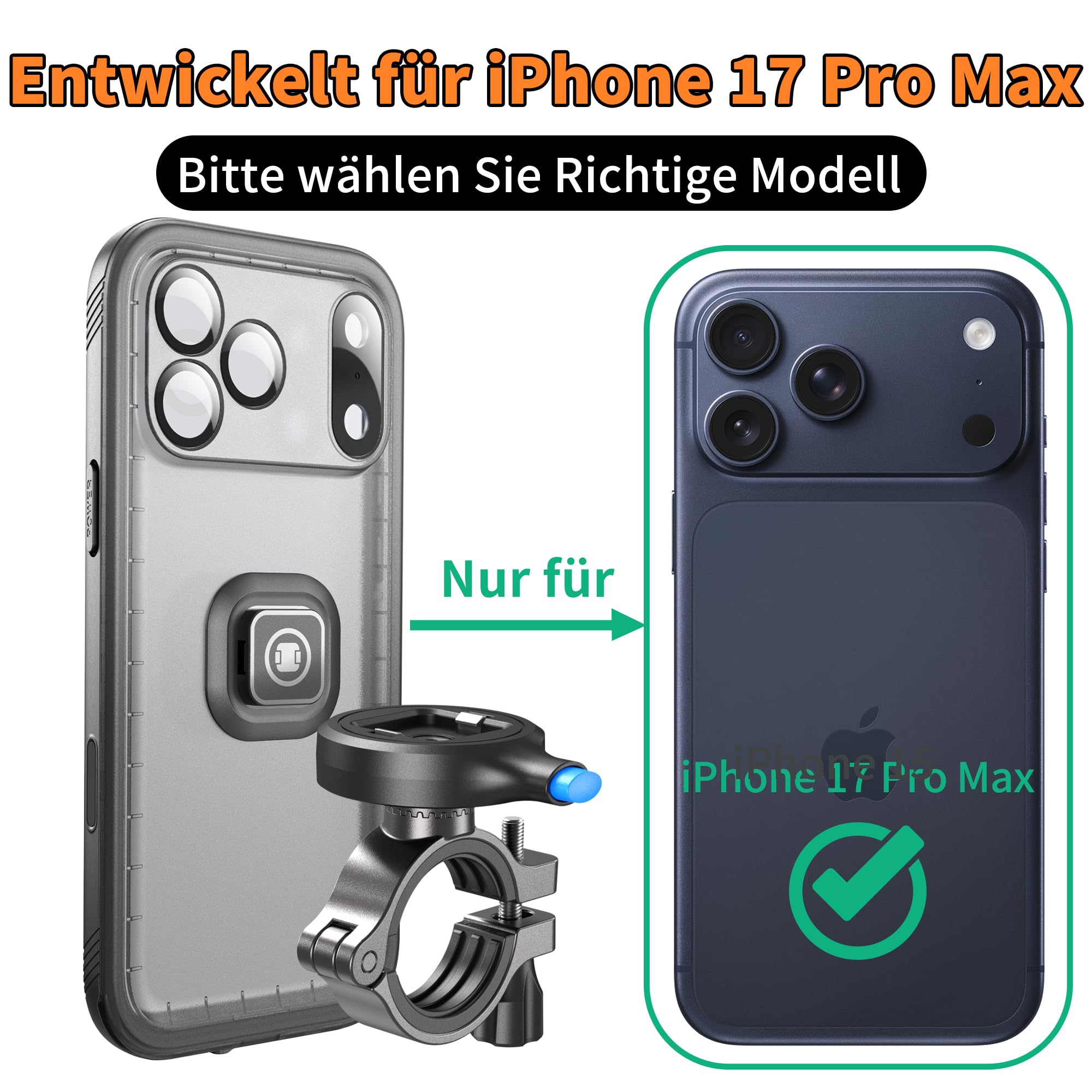 Cozycase 1S-Knopf Wasserdicht Handyhalterung Fahrrad Für iPhone 17 Pro Max | Anti-Diebstahl Hülle Handy Halter Motorrad Lenker Rennrad Mtb Ebike Bike Phone Holder Mount Fahrradhalterung IP68 Waterproof