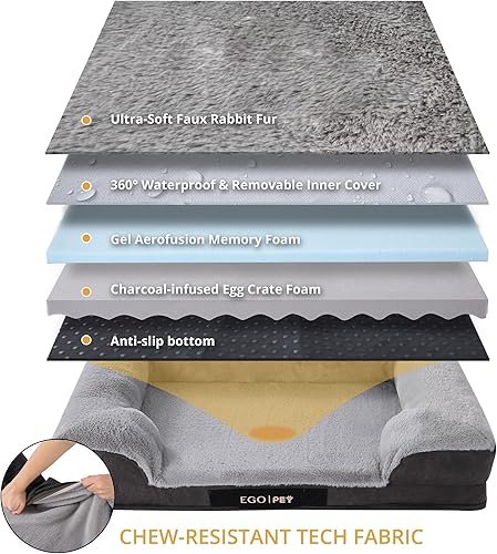 Miniatura 4 de EGOHOME Cama ortopédica duradera para perros grandes, cama para mascotas de espuma viscoelástica con lados, antideslizante y jaula de huevos de